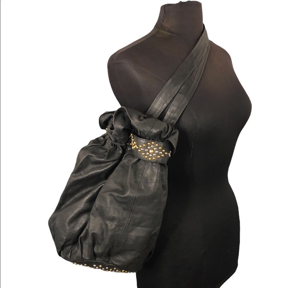 Cleobella Studded Bucket Bag Magnetic Close Leather BoHo Festival Coachella.
